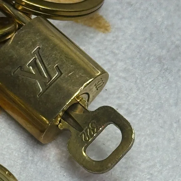 Louis Vuitton Authentic Padlock & Key with Gold Cherry Charm Keychain #322 - Picture 9 of 16